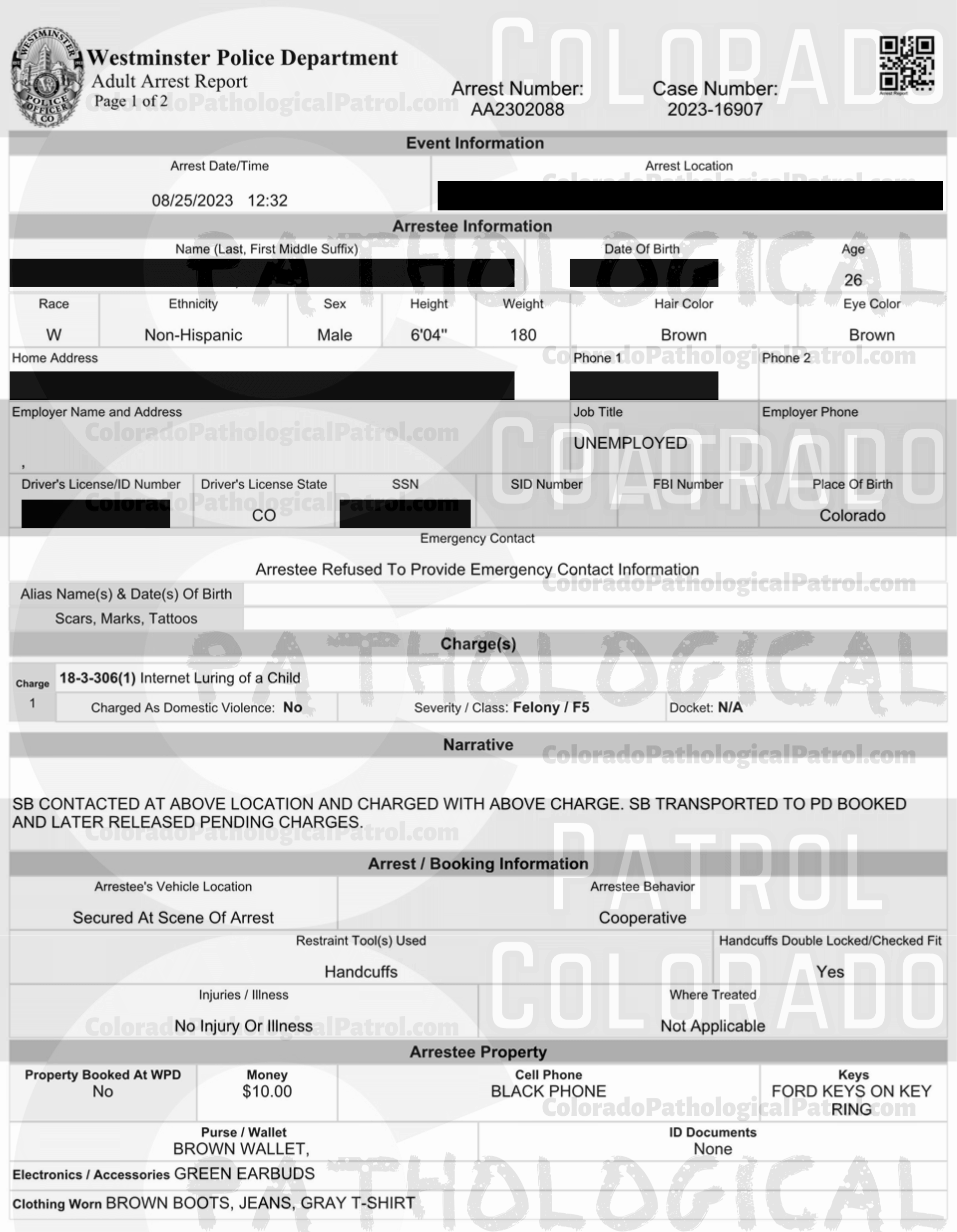 COLORADO PED PARTROL CASE UPDATE : LIVE CATCH ON 8/25/23 westminster case #2023-16907 "I reviewed the case file and the information provided by Thomas. In the information sent there was an audio file but it was unplayable. From previous cases involving Colorado Ped Patrol, Thomas Fellows has been repeatedly asked to ensure he provides the raw video file of his contact with the suspects. Fellows failed to provide the video footage... On 12/11/2023 I emailed Fellows requesting a copy of the audio messages left by *suspect* in an effort to get further context to his conversations with the decoy. Fellows responded by stating he had already provided the materials requested but stating he would provide them again. On 12/12/2023 I received digital evidence from Fellows which was once again incomplete and did not contain any new or additional information... Based on previous complaints submitted by Fellows he has been well informed on the requirements necessary to proceed with an investigation Fellows has repeatedly failed to provide full and detailed records that are required to meet a prosecution standard. As all reasonable leads have been exhausted I recommend that this case be inactivated.” Since the Colorado Ped Patrol team won’t supply their supporters with this information, I have done it for you. This page includes the case REPORT STATING THAT THIS CASE HAS BEEN INACTIVATED. For those of you who don’t get it, that means that because of Colorado Ped Patrol’s negligence, this alleged child predator is free to potentially continue preying on real, actual children (not adult decoys such as in this catch case). Smash that like button guysh! Hit up that CashApp and PayPal! Become a member! Buy that CPP merch! Save the kids! TFOH.