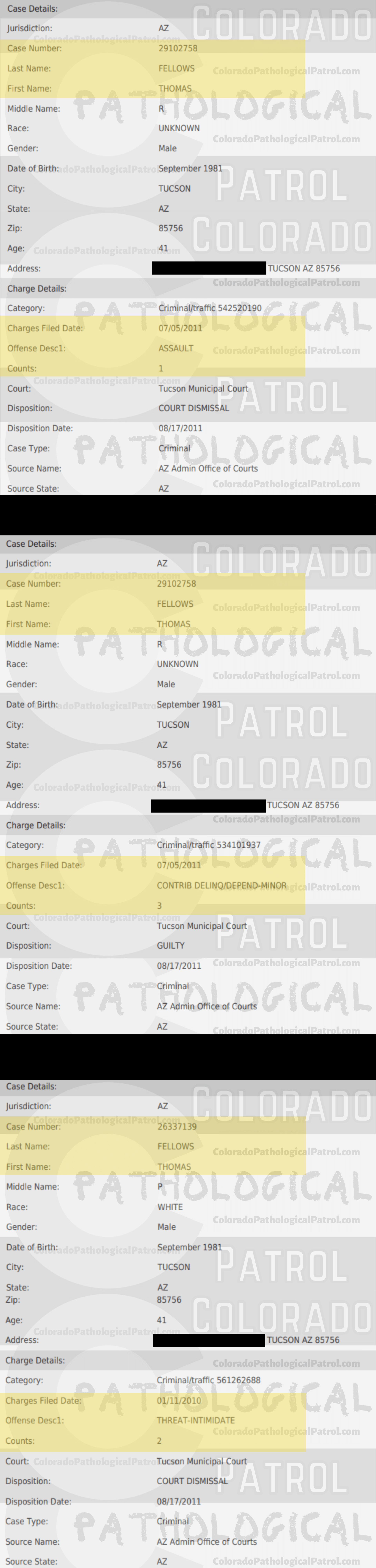 COLORADO PED PATROL | Thomas Fellows lies about being charged with domestic violence [1 woman] & contributing to the delinquency of minors [3 children]